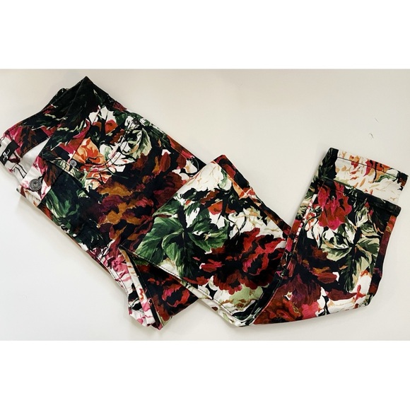 7 For All Mankind • Floral Red Black Skinny Pants - Picture 1 of 11
